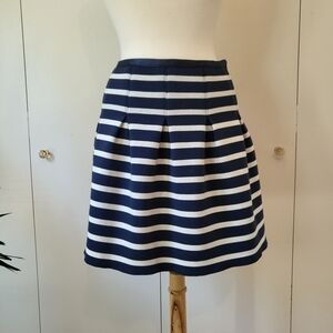 GAP Navy Striped A-Line Pleated Skater Skirt Nautical Preppy Size M
